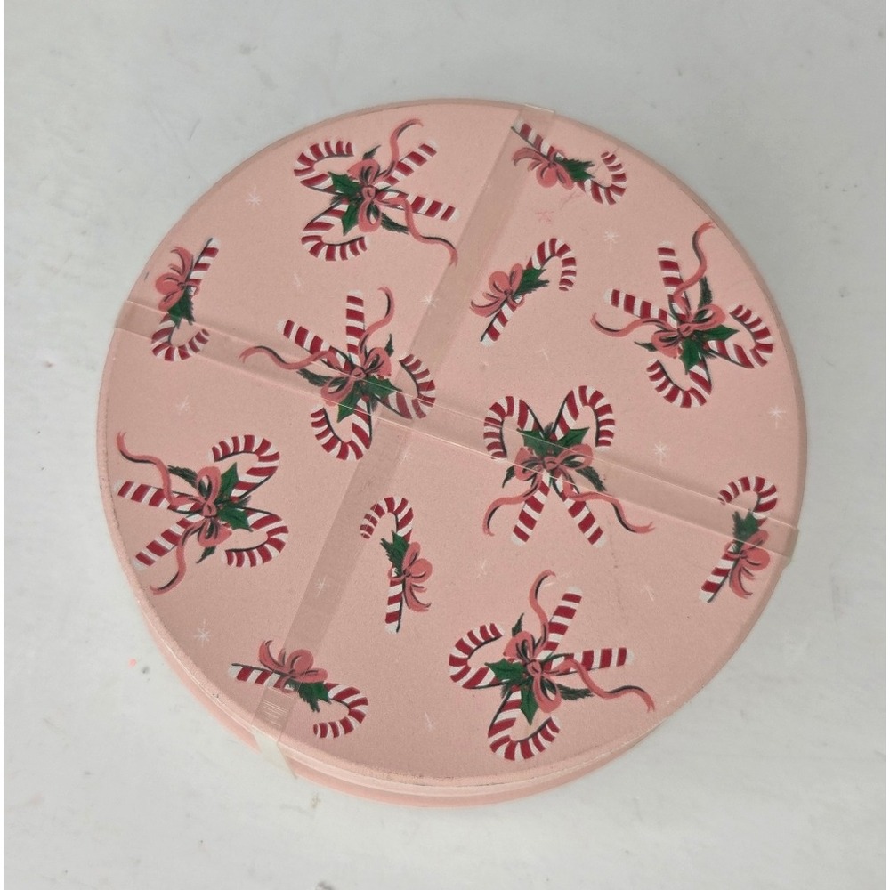 Pink Peppermint Candy Cane Ribbon Ceramic Christmas Coasters Set - Picture 5 of 7
